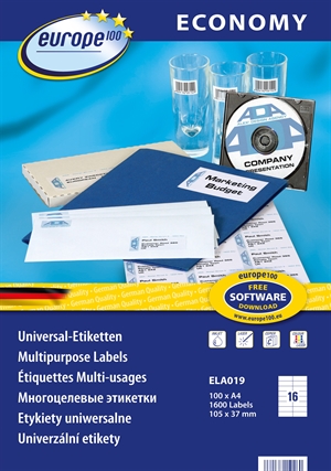 Avery Europe 100 universele etiketten 105 x 37,1 mm, 1600 stuks.